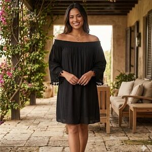GB Black Boho Tassel Off-the-Shoulder Dress / Tunic - Size M